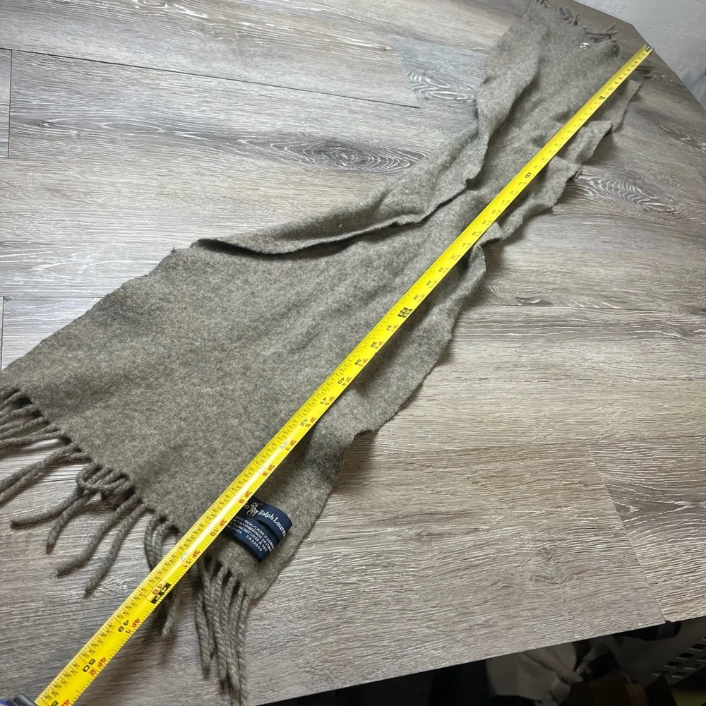 Polo Ralph Lauren Scarf Unisex OS Tan Lambswool Made in Italy Fringed Pony Logo